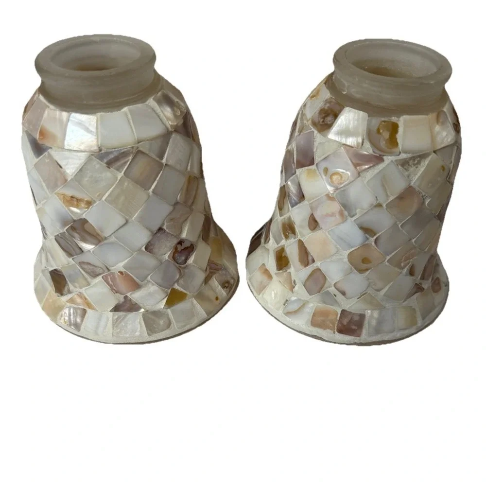 Vintage Style Mother of Pearl Mosaic Bell Lamp Shades Set of 2 Shell Tile